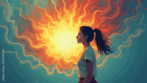 Courageous Woman Confronting Inner Fears and Insecurities for Personal Growth and Empowerment