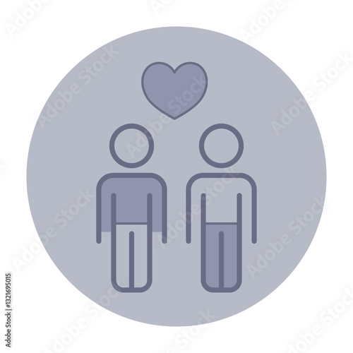 Icon of two stylized male figures standing side by side, with heart symbol above them, depicting love and connection