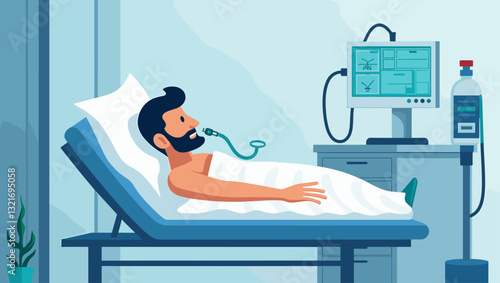 Critical Patient on Ventilator in ICU Receiving Life Support and Oxygen