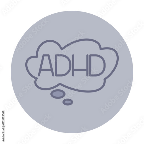 Lin icon of ADHD with thought bubble containing abbreviation. Attention deficit hyperactivity disorder concept