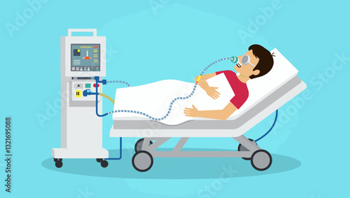 Critical Patient on Ventilator in ICU Receiving Life Support and Oxygen