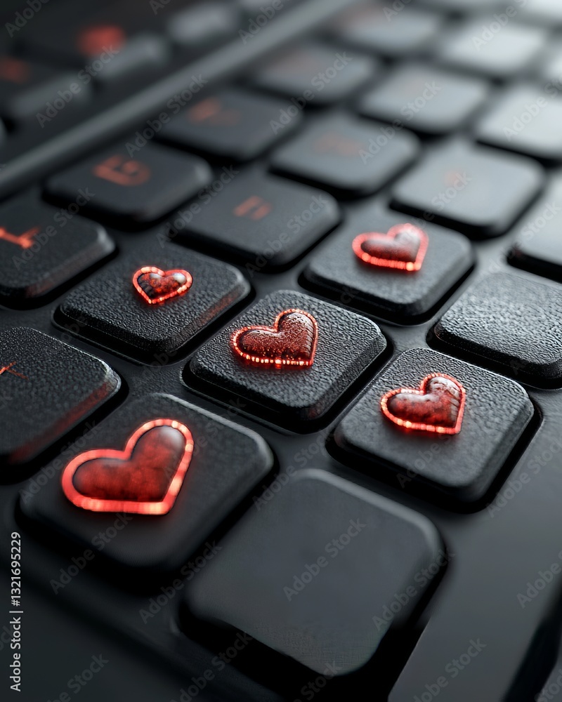 An intimate view of glossy red hearts set against a bumpy black background, representing love and passion An intimate view of glossy red hearts set against a bumpy black background, representing love and passion