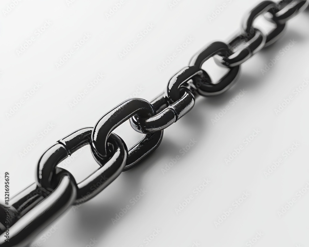 Fototapeta premium A focused image of a durable black metal chain against a plain white background