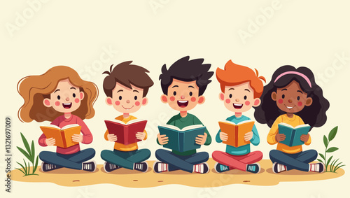 Joyful Students Eagerly Reading Books and Learning in Back to School Season