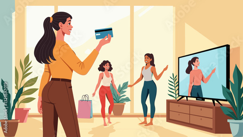 Joyful Young Woman Holding Credit Card, Ready for Shopping Spree on Sunny Day
