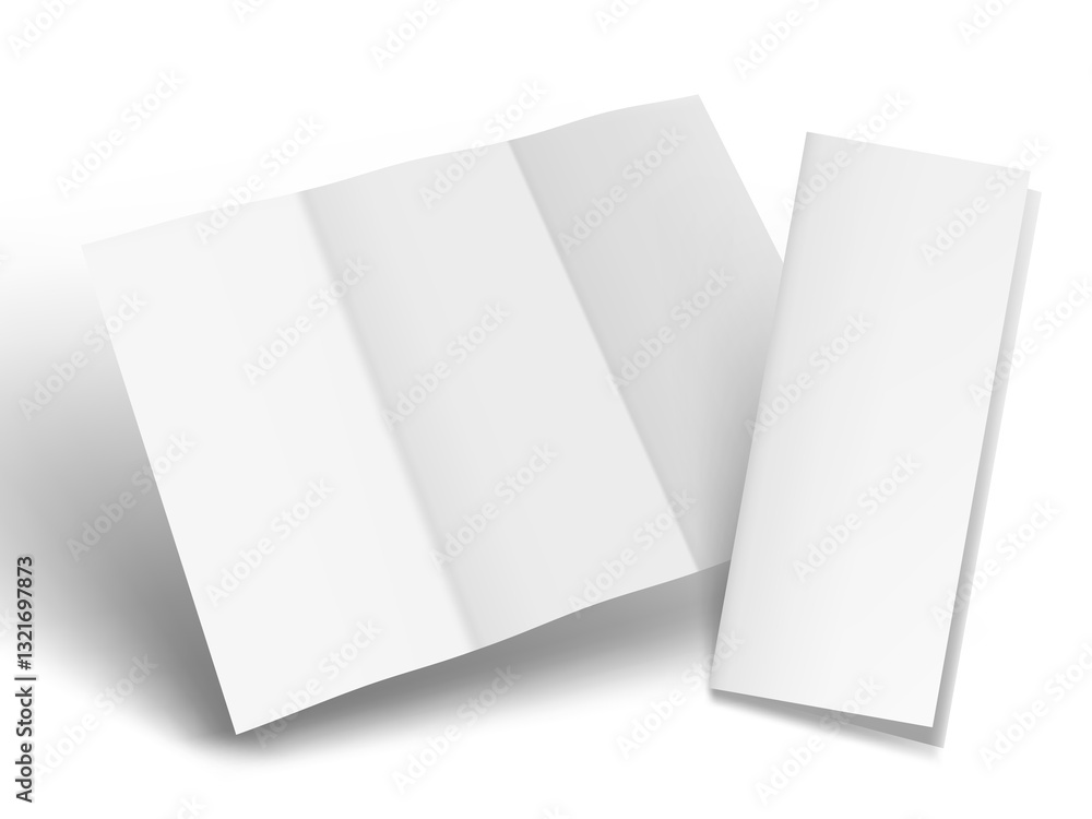 White Blank Three Sheets Fold Leaflet With Shadow White Blank Three Sheets Fold Leaflet With Shadow