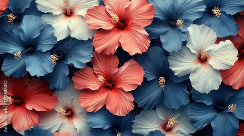 Wallpaper Mural Coral, blue hibiscus flowers, close-up, tropical, floral background, design Torontodigital.ca