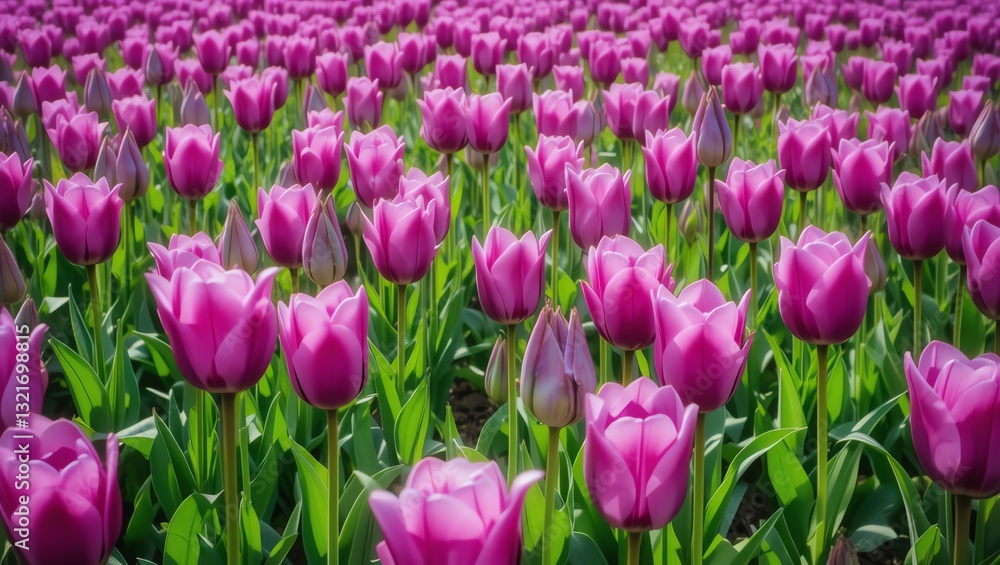 A vibrant field of blooming pink tulips under a clear blue sky, showcasing nature's beauty and floral abundance. A vibrant field of blooming pink tulips under a clear blue sky, showcasing nature's beauty and floral abundance.