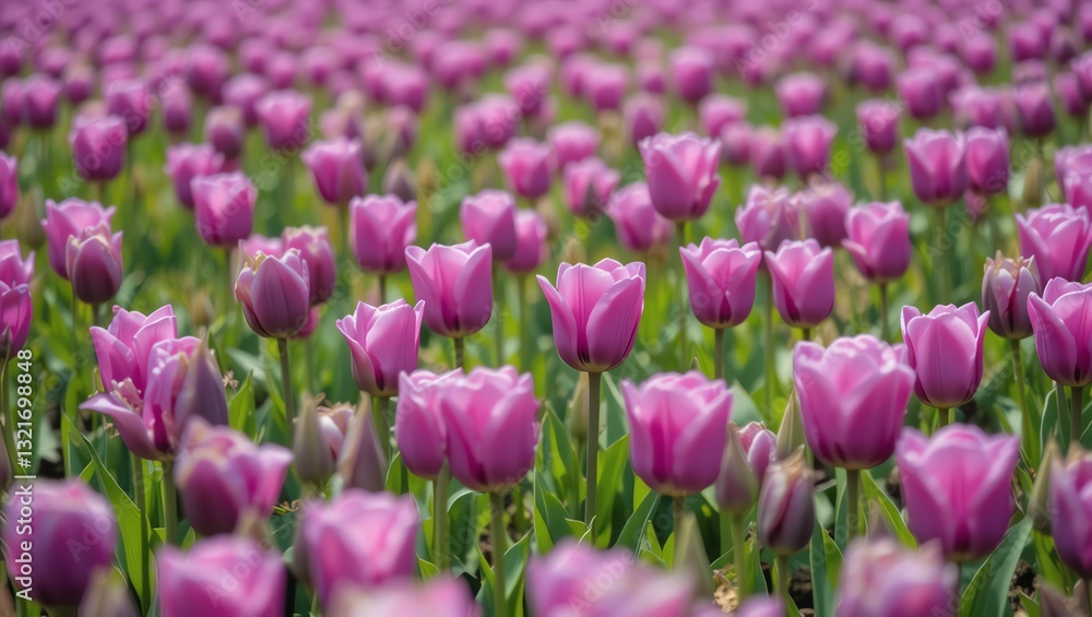 A vibrant field of blooming purple tulips showcasing nature's beauty in springtime. A vibrant field of blooming purple tulips showcasing nature's beauty in springtime.