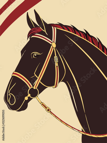 Portrait of Horse with colorful style Horse head with bridle. Vector illustration in retro style.