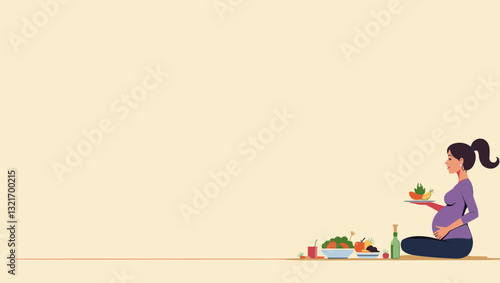 Pregnant Woman Eating Nutritious Meal, Following Healthy Pregnancy Diet Plan Recommendations