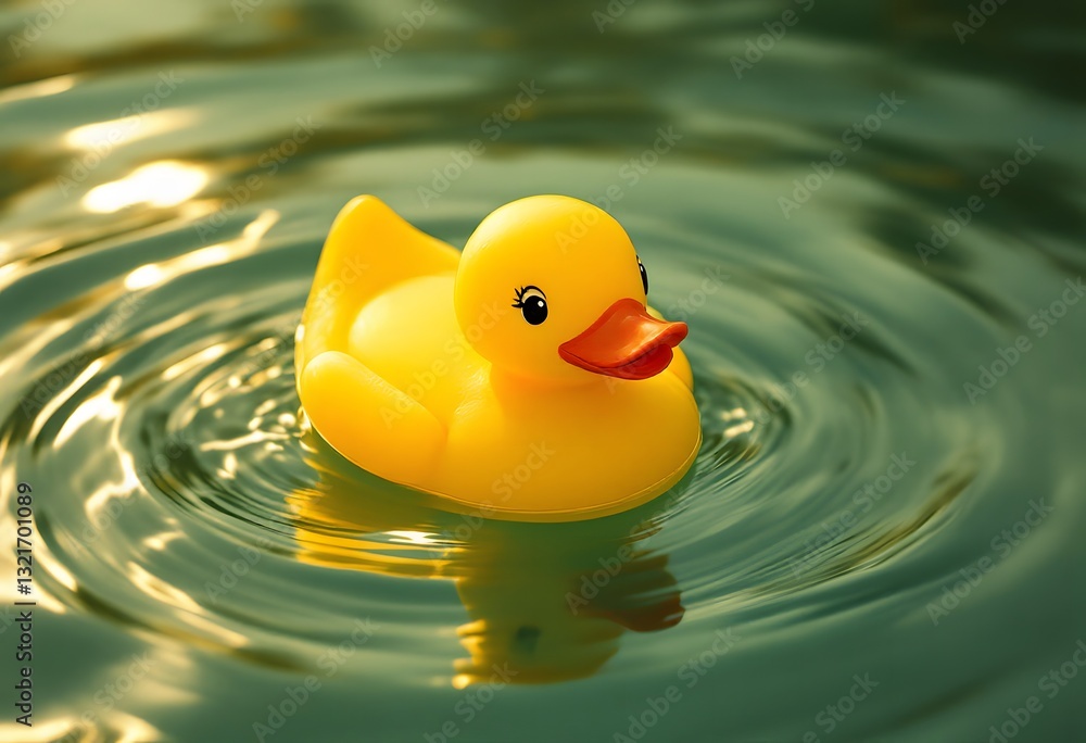 Playful Yellow Rubber Duck Floating on Rippled Water Playful Yellow Rubber Duck Floating on Rippled Water