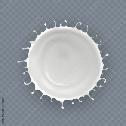 3D Round Milk Splash Isolated On Transparent Back