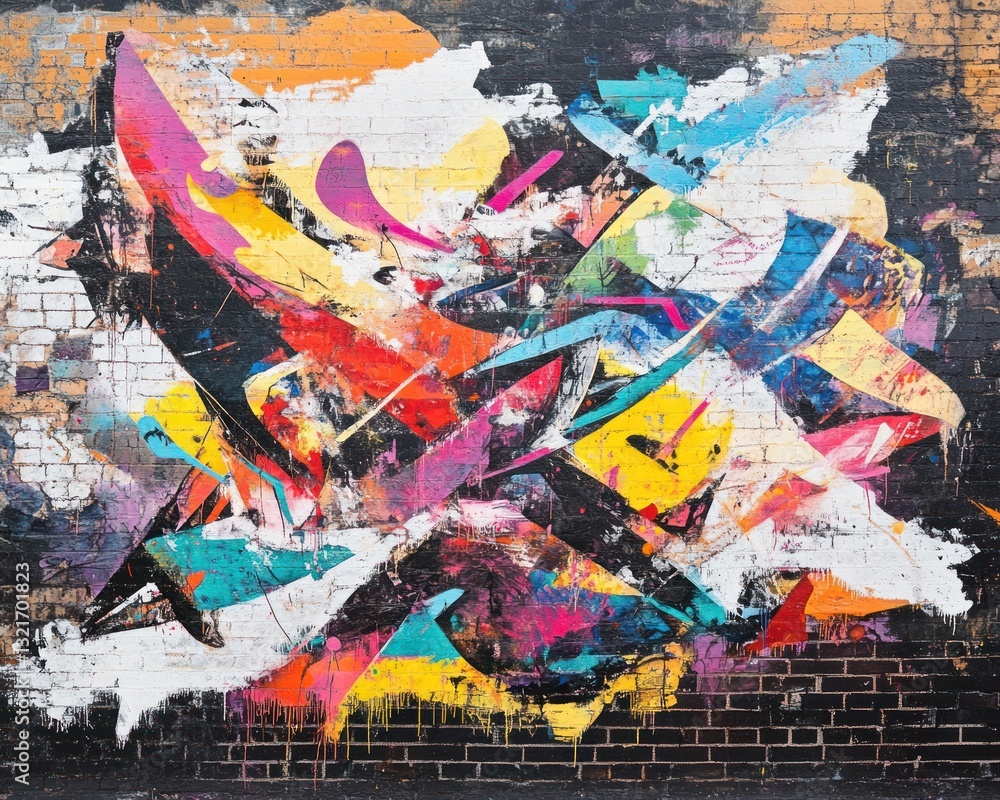 Fototapeta premium Abstract graffiti art on urban brick wall