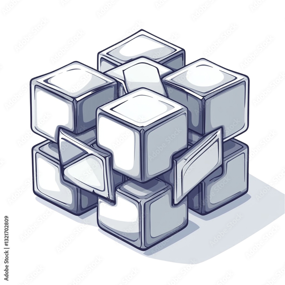 Obraz premium Interlocking cubes a complex puzzle of gray shapes