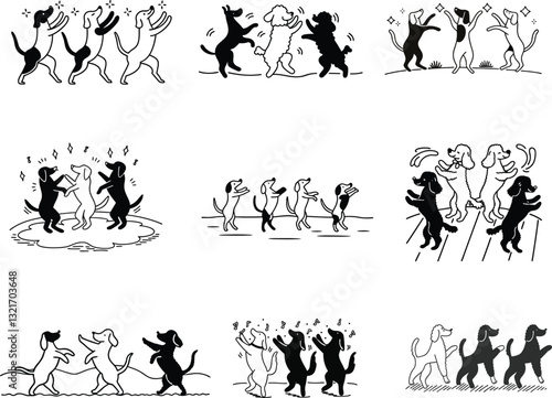 A premium vector silhouette of a dog dancing and enjoying 
