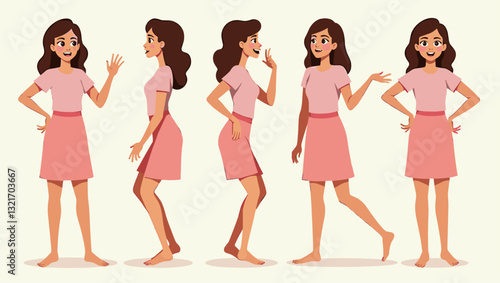 Woman expressing range of emotions through facial expressions and body language