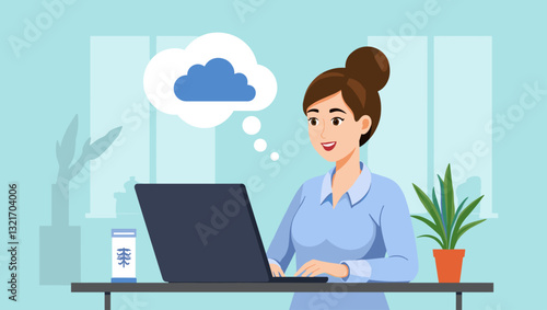 Young Professional Woman Working Remotely with Cloud Computing Technology