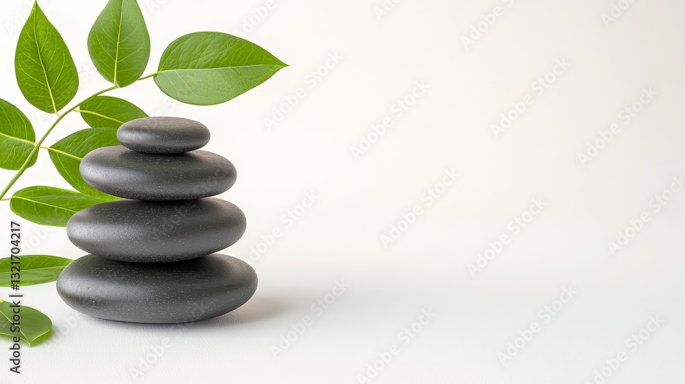 Zen Harmony Stones and Green Leaves Wellness Still Life Background Serenity Concept Tranquility Zen Harmony Stones and Green Leaves Wellness Still Life Background Serenity Concept Tranquility