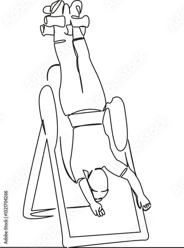 One continuous single drawing line art flat doodle sport, exercise, upside down, fitness, gymnastics, strength, lifestyle. Isolated image hand draw contour on a white background, hand drawn, not AI