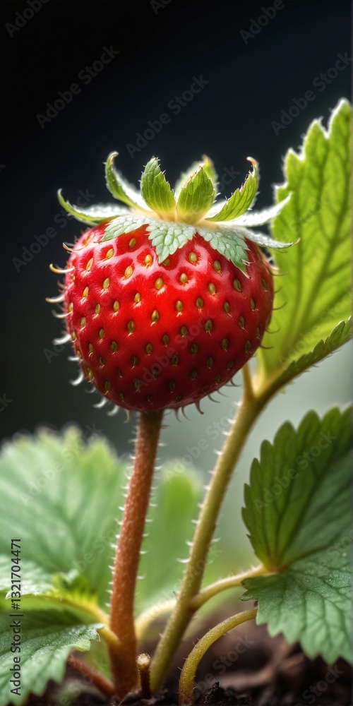 Strawberries grows on bush in garden. Nature, organic food and gardening