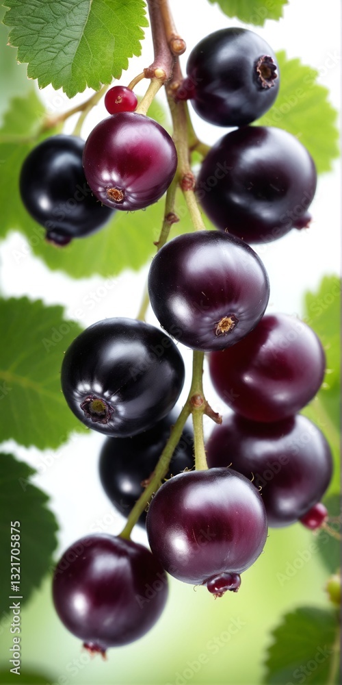Black currant grows on bush. Nature, organic food and gardening