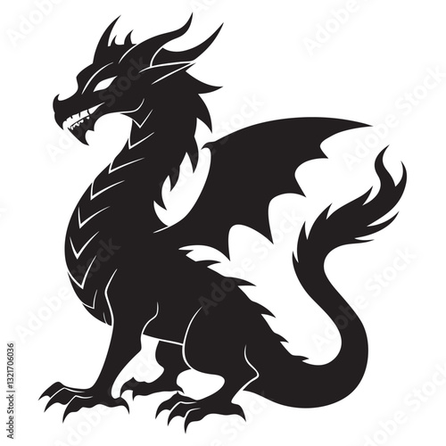 dragon black vector silhouette llustration on white background
