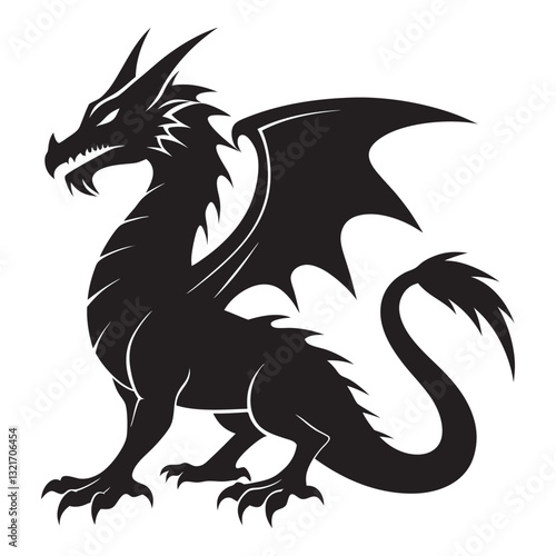 dragon black vector silhouette llustration on white background
