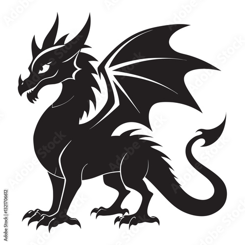 dragon black vector silhouette llustration on white background
