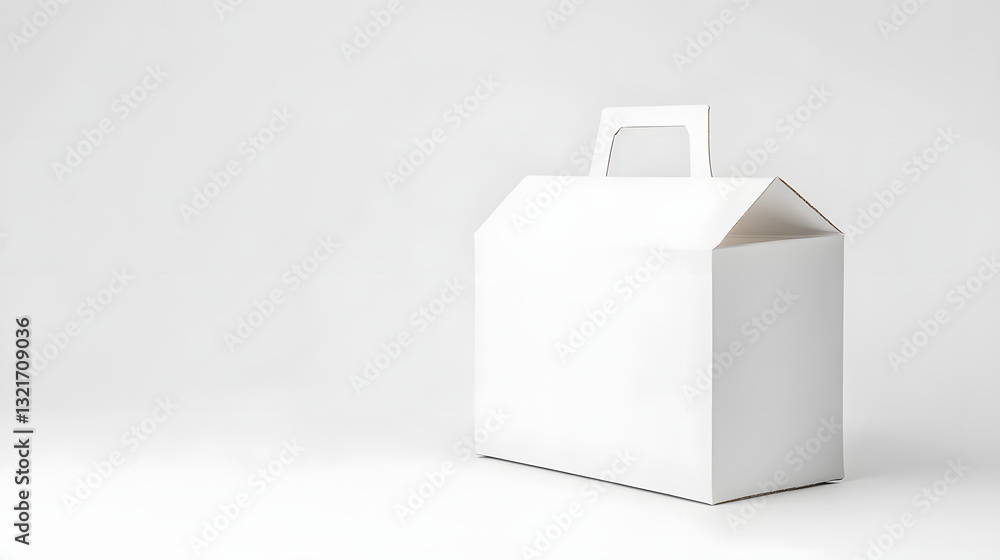 Empty white cardboard pastry box with handle, symbolizing simplicity and modern design for packaging.
Empty white cardboard pastry box with handle, symbolizing simplicity and modern design for packaging.