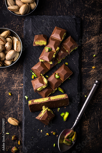 Photos Dubai chocolate with kadayif pistachio filling