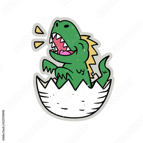 Cartoon vector illustration of a baby dinosaur hatching from an egg