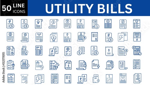 utility bills line icon set.
