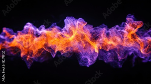 Abstract orange and purple waves flowing on black background
