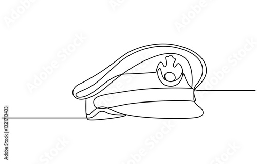 Captain sailor Hat one line drawing, one continuous line drawing of police hat,