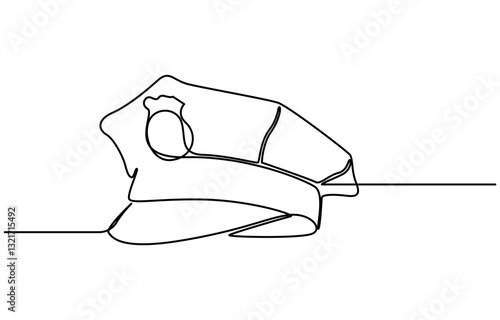 Captain sailor Hat one line drawing, one continuous line drawing of police hat,