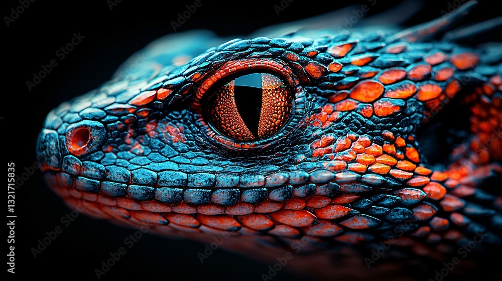 Fototapeta premium Close-up Lizard Eye, Dark Background