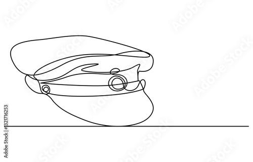Captain sailor Hat one line drawing, one continuous line drawing of police hat,