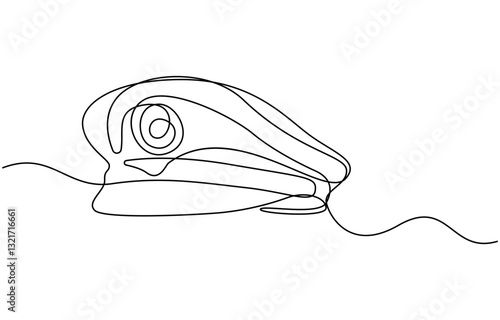 Captain sailor Hat one line drawing, one continuous line drawing of police hat,