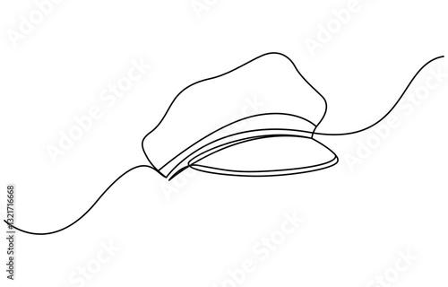 Captain sailor Hat one line drawing, one continuous line drawing of police hat,
