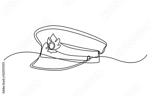 Captain sailor Hat one line drawing, one continuous line drawing of police hat,