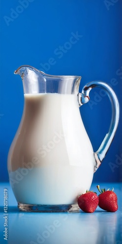 Milk jar on blue background.