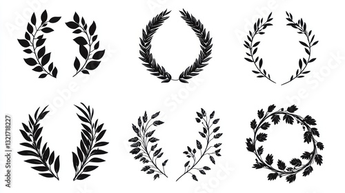 Decorative laurel wreaths set, various styles