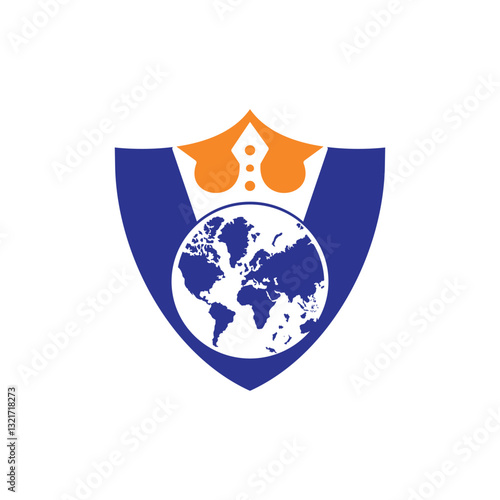 King Planet Vector Logo Design. Globe King Logo Icon Design.