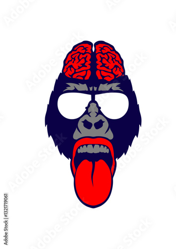gorille cervelle lunette langue tire cerveau
