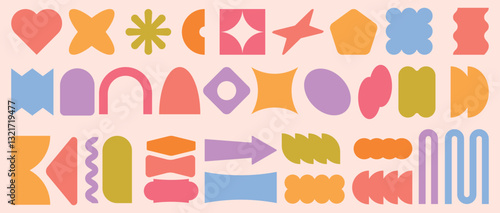 Sticker badge. Modern design elements for label, pop colorful logo design background or patch graphic package. For social media, music. Heart silhouette and star. Vector emblem isolated set