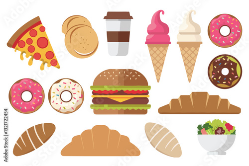 Food flat Illustration Icons set, Food Vector Art Illustration Clipart. set of food Illustration bundle