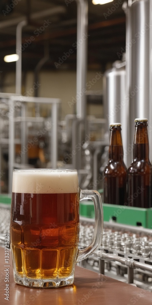Beverage factory, Conveyor belt with beer bottles