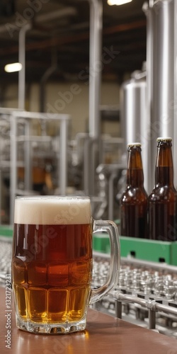 Obraz na płótnie Beverage factory, Conveyor belt with beer bottles w salonie