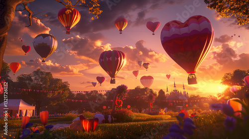 hot air balloon at sunset